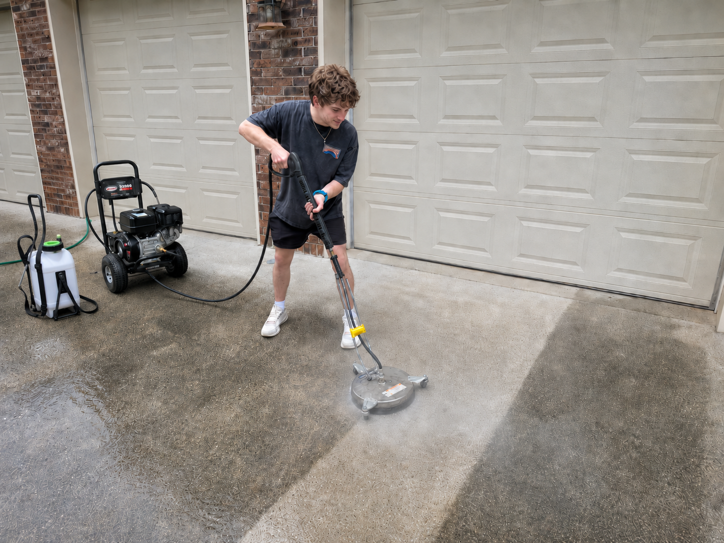 Pristine Exterior Services LLC pressure washing a driveway